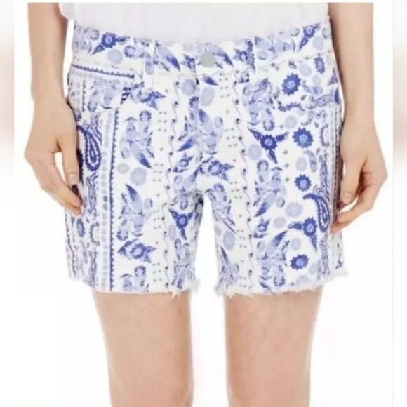 Rebecca Minkoff Crossby Boyfriend Shorts in White and Blue - Picture 12 of 13